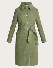 Blair Boucle Single Breasted Belt Coat, Green (GREEN), large