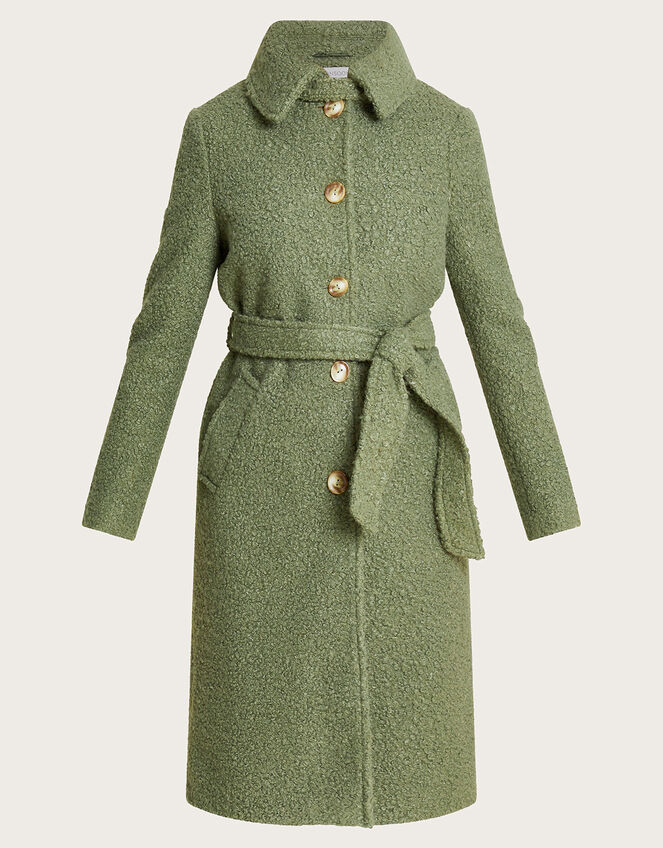 Blair Boucle Single Breasted Belt Coat, Green (GREEN), large