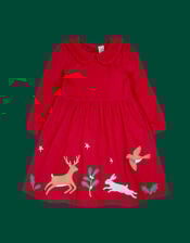 Frugi Peony Corduroy Christmas Dress, Red (RED), large