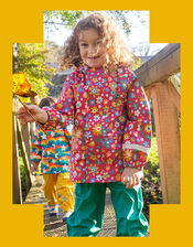 Frugi Floral Puddle Buster Waterproof Coat, Pink (PINK), large