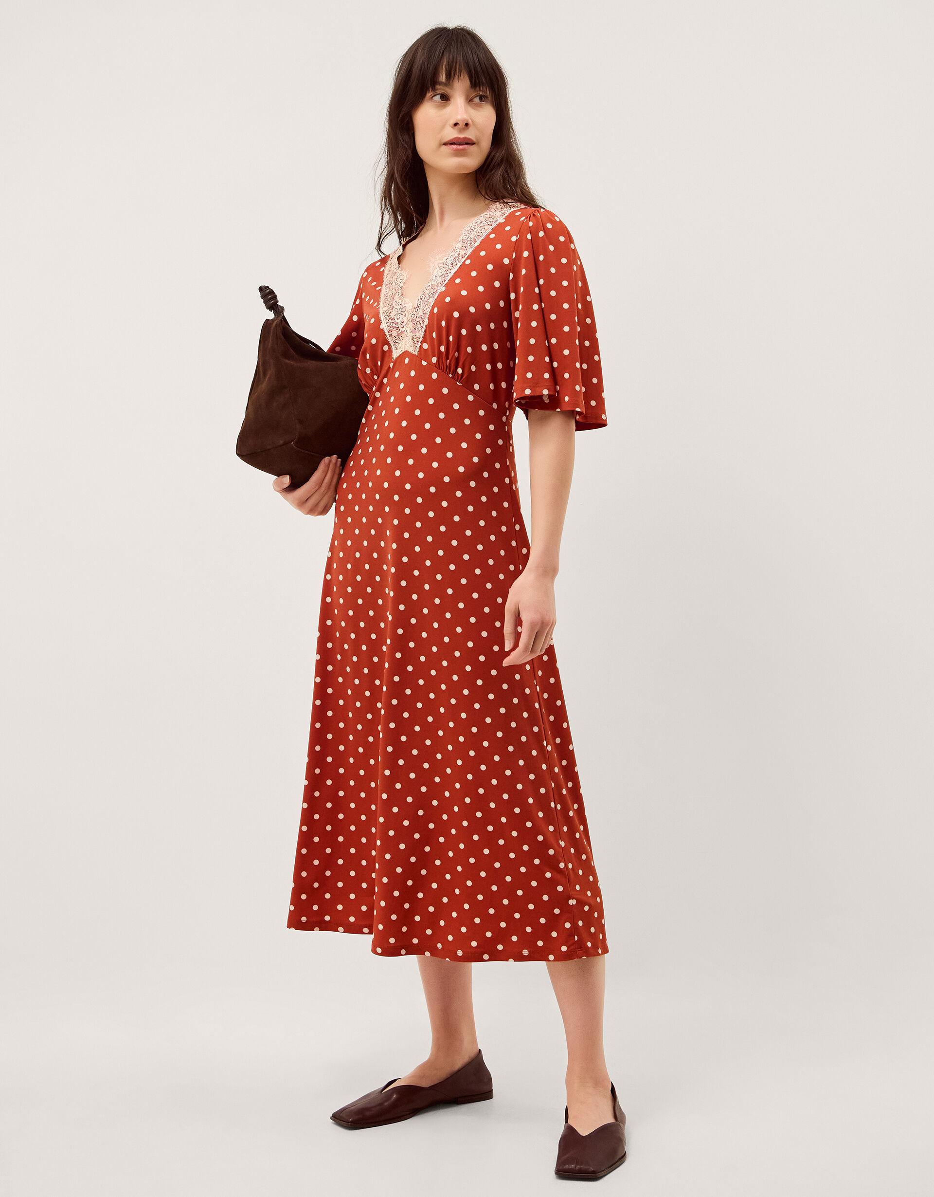 Peri Polka Dot Jersey Midi Dress Orange