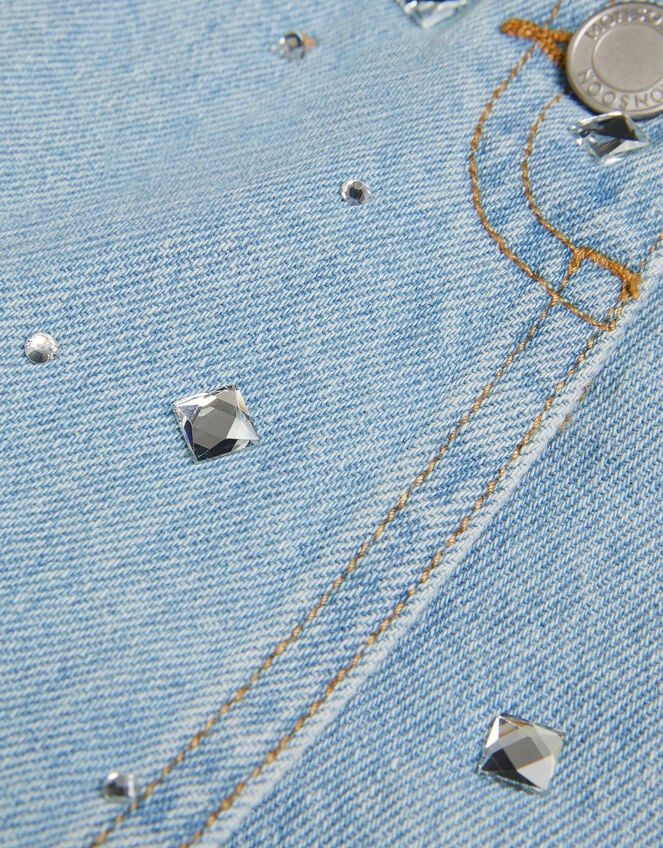 Jewel Embellished Denim Skort, Blue (BLUE), large