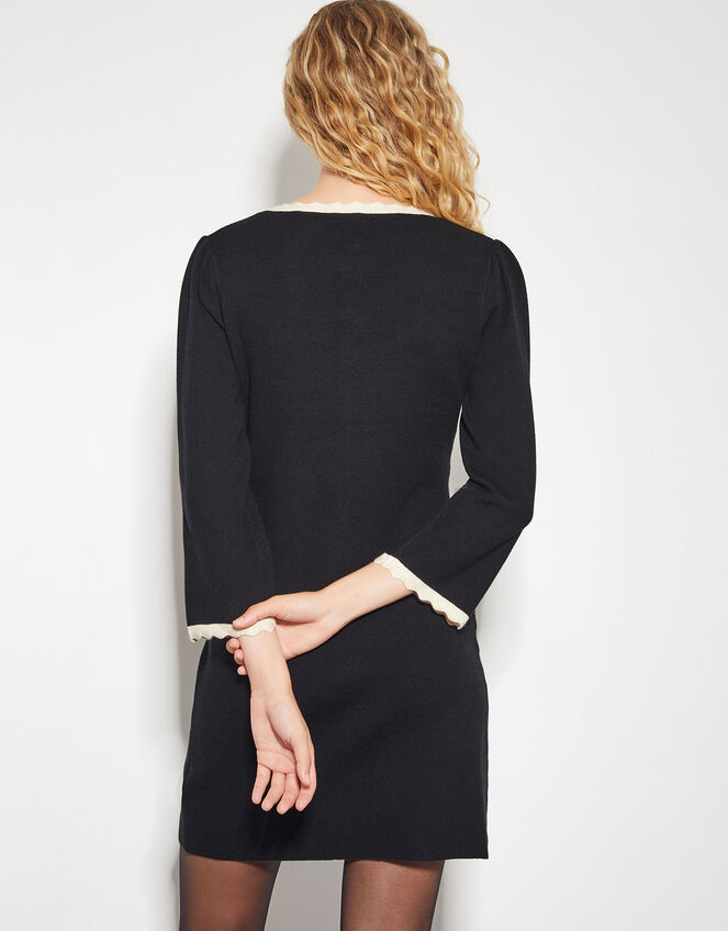Nala Scallop Knit Mini Dress, Black (BLACK), large