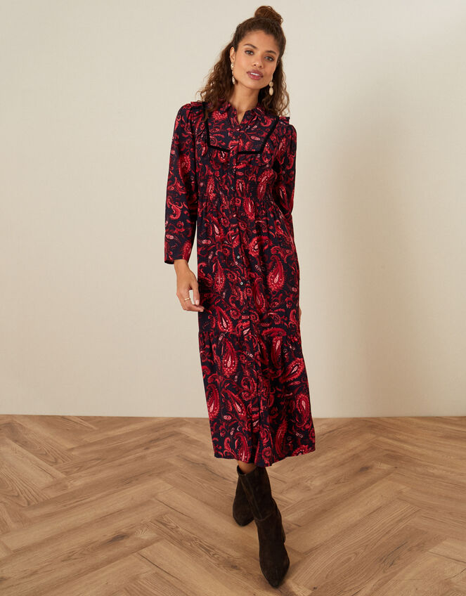 Paisley Print Midi Dress, Red (RED), large