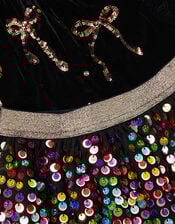 Velvet Bow Top & Sequin Skirt Set, Black (BLACK), large