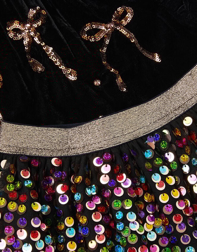 Velvet Bow Top & Sequin Skirt Set, Black (BLACK), large