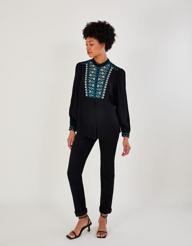 Jennifer Embroidered Blouse in Sustainable Viscose Black