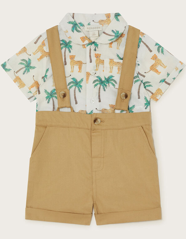 Newborn Jungle Shirt and Dungaree Shorts Set, Green (GREEN), large