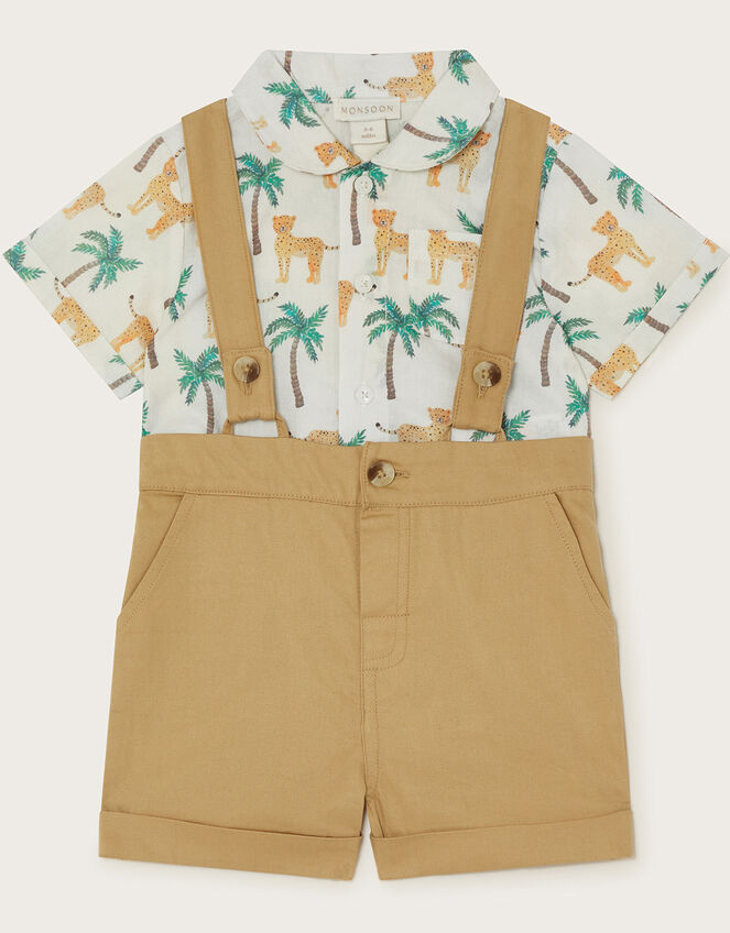 Newborn Jungle Shirt and Dungaree Shorts Set, Green (GREEN), large