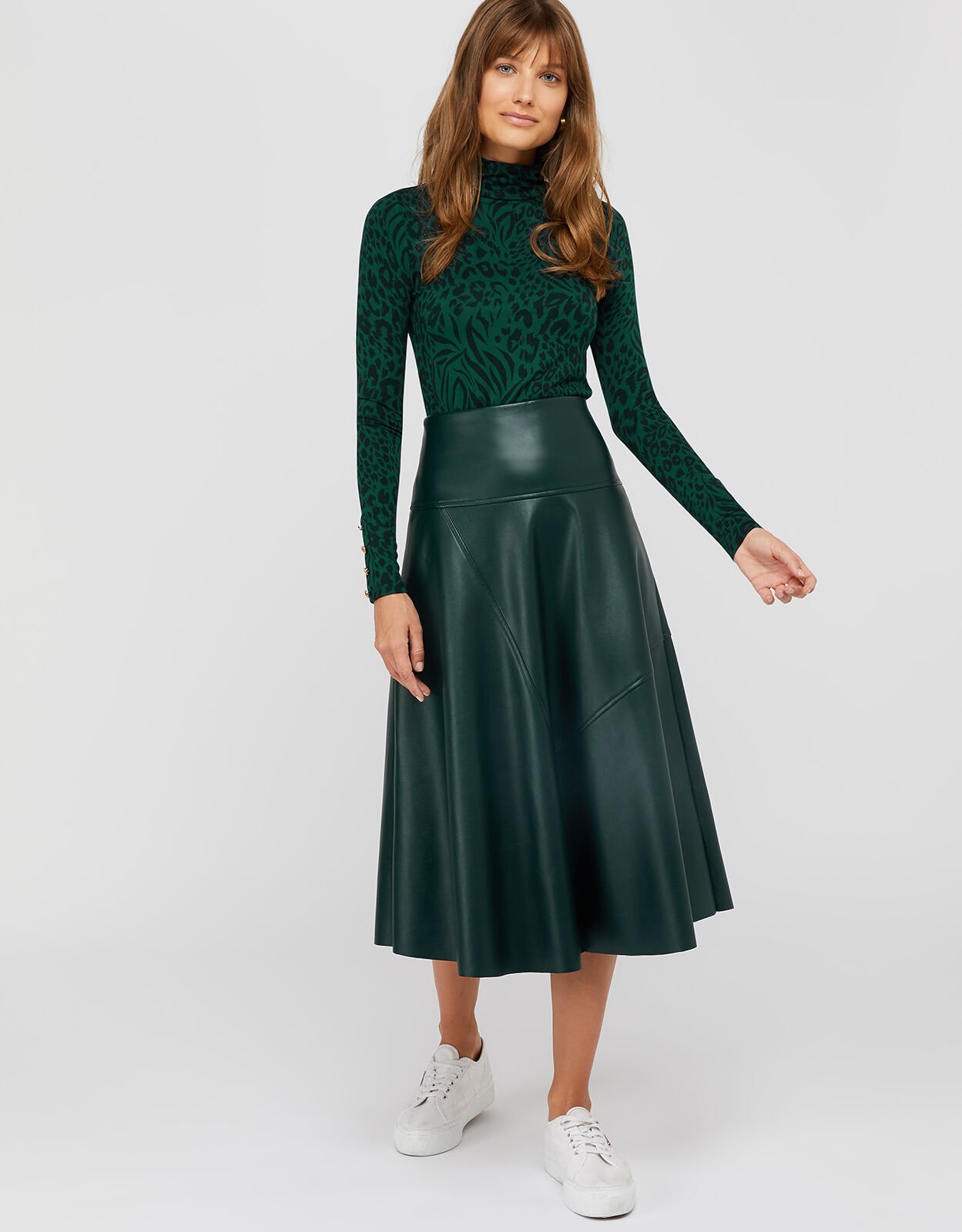 Carly Faux Leather Midi Skirt Green