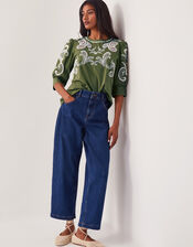 Noemi Embroidered Cotton Top, Green (KHAKI), large