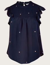 Darla Embroidered Top, Blue (NAVY), large