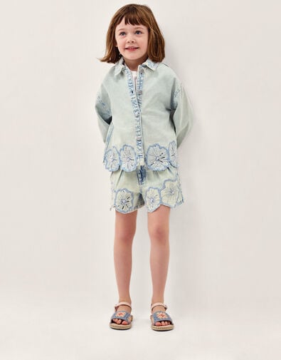 Flower Sequin Denim Jacket, Blue (BLUE), large