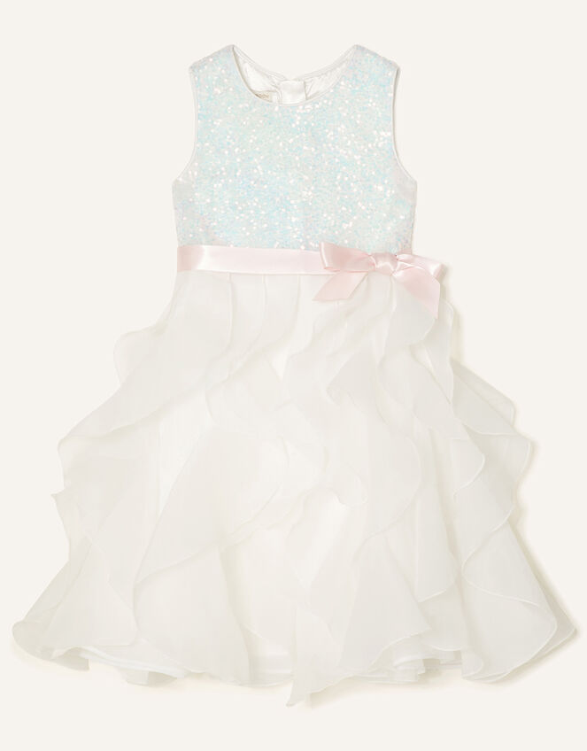 Cancan Sequin Ruffle Dress, Ivory (IVORY), large