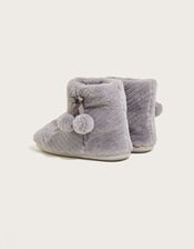 Quilted Pom-Pom Slipper Boots, Grey (GREY), large
