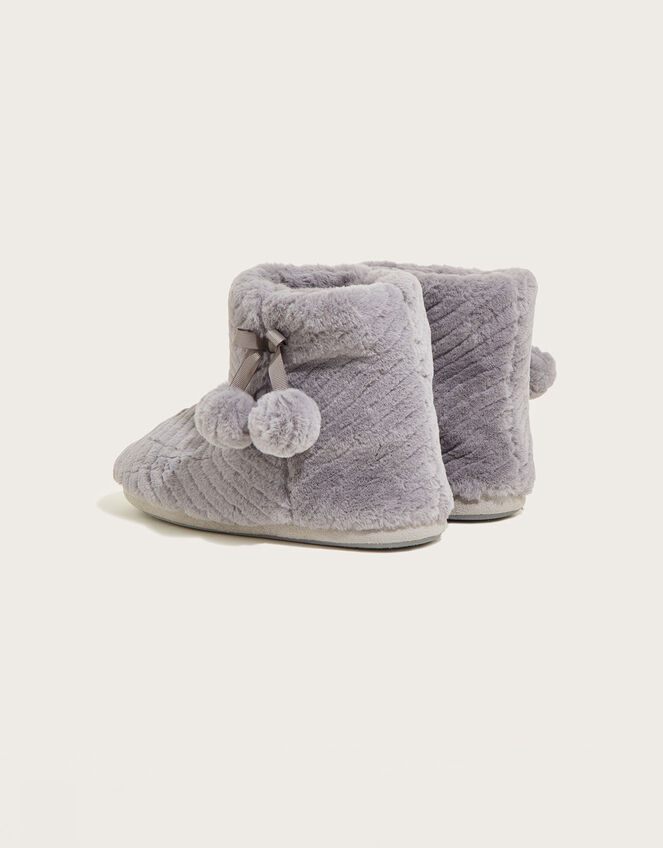 Quilted Pom-Pom Slipper Boots, Grey (GREY), large