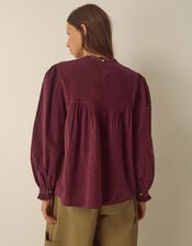 Tyra Long Sleeve Embroidered Corduroy Top, Red (BURGUNDY), large