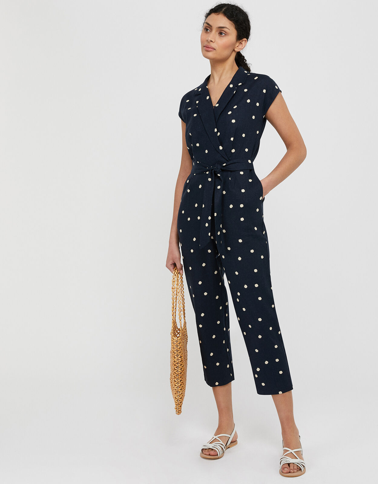 Finley Spot Jumpsuit in Linen Blend Blue