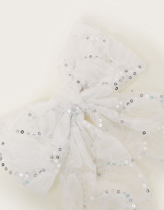Sequin Ruffle Bow Hair Clip, , large