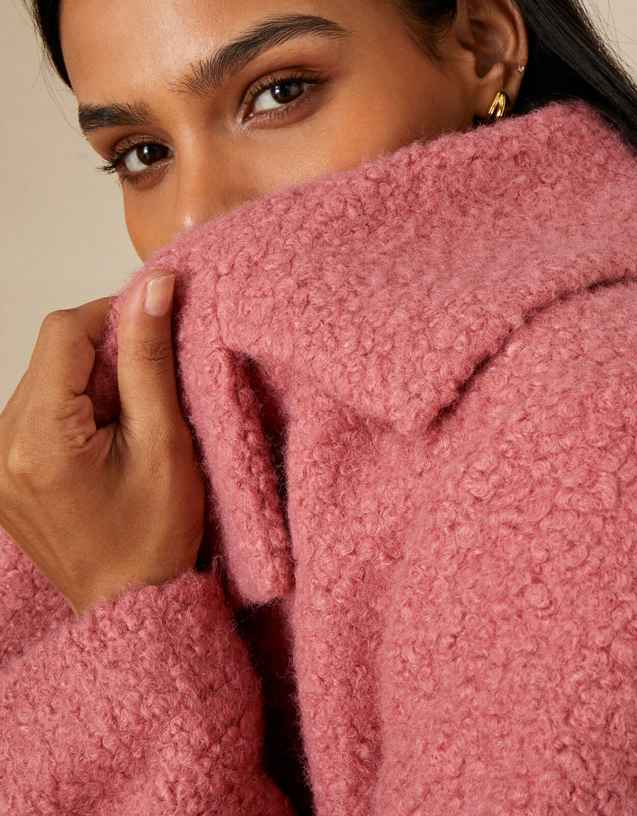 Ladies pink boucle coat hot sale