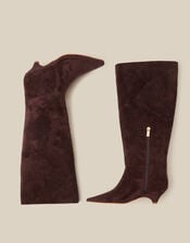 Isha Faux Suede Knee High Heeled Boots, Brown (CHOCOLATE), large