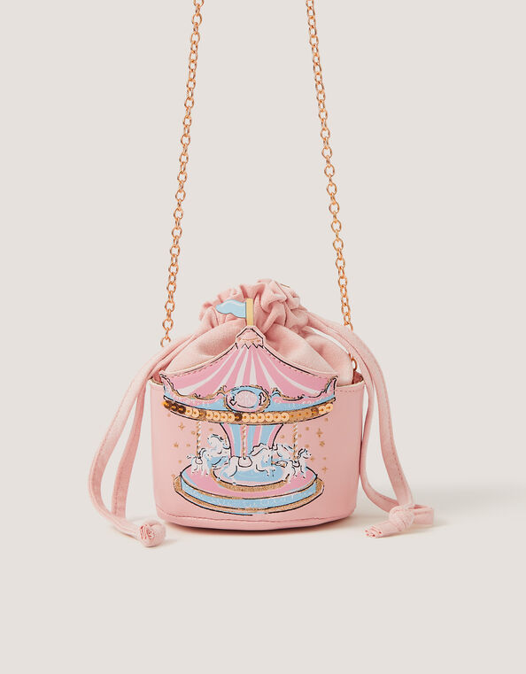 Carousel Print Drawstring Crossbody Bag, , large
