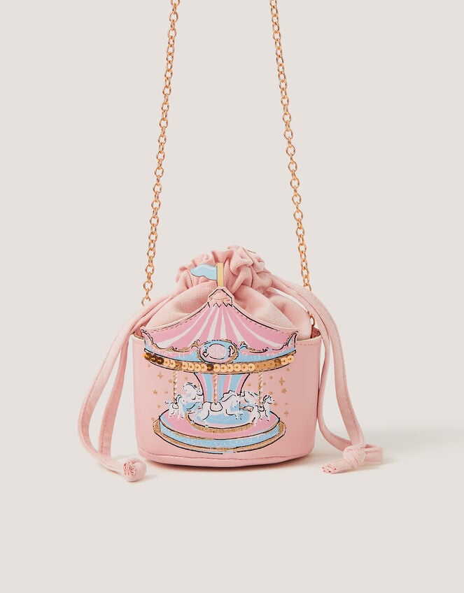 Carousel Print Drawstring Crossbody Bag, , large