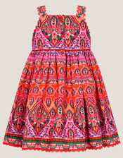 Baby Embroidered Floral Print Dress, Orange (ORANGE), large