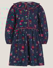 Floral Print Corduroy Dress, Blue (NAVY), large