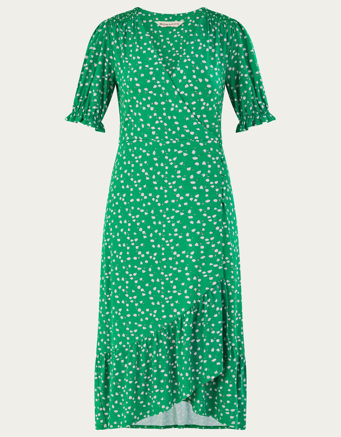 Hattie Spot Wrap Dress Green Work Dresses Monsoon UK.