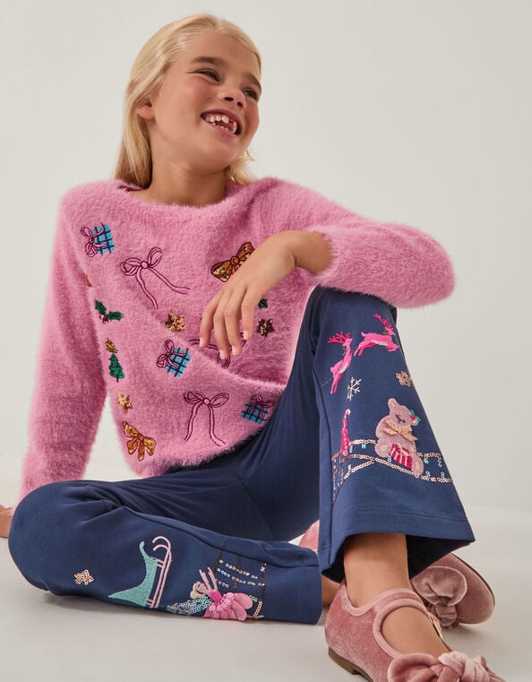 Embellished Fuzzy Christmas Jumper, Pink (PINK), large