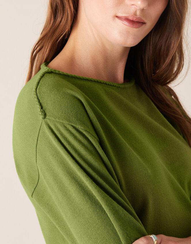 Braid Trim Longline Jumper with Recycled Nylon, Green (GREEN), large