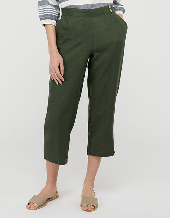 Bernice Culottes in Pure Linen, Green (KHAKI), large