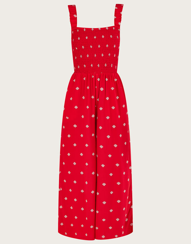 Geometric Print Cut-Out Jumpsuit, Red (RED), large