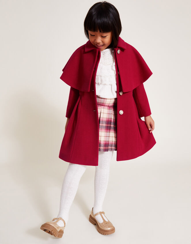 Detachable Cape Collared Coat, Red (RED), large