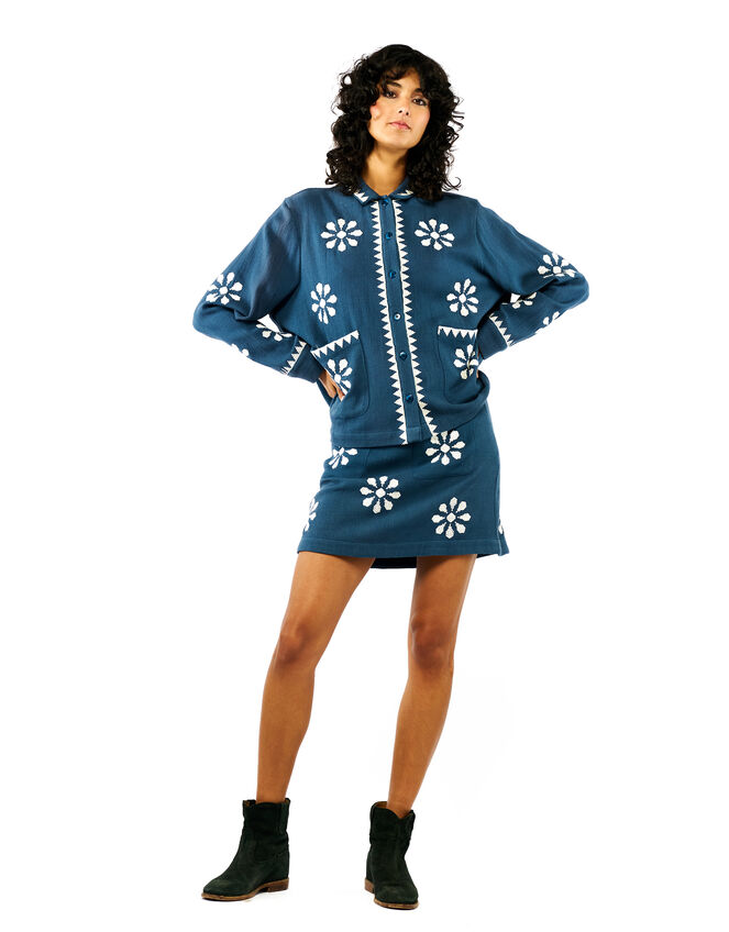 Wild Nona Woven Mini Skirt, Blue (BLUE), large