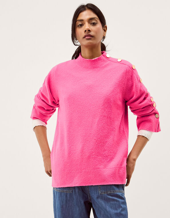 Breda Funnel Neck Button Jumper, Pink (PINK), large