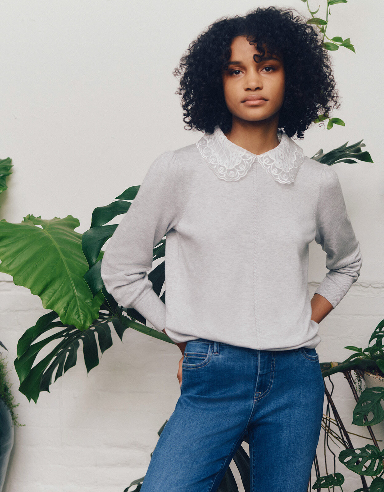 Lace Collar Jumper Grey