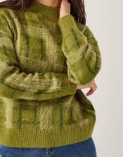 Cleo Brushed Check Print Jumper, Green (GREEN), large