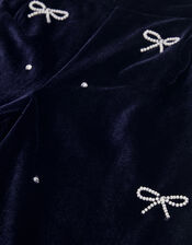Bow Embellished Velour Trousers, Blue (NAVY), large