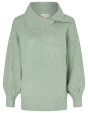 Split Neck Knit Jumper, Green (GREEN), large