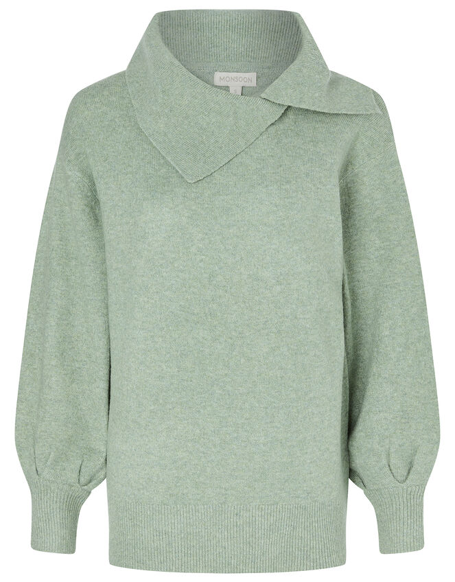 Split Neck Knit Jumper, Green (GREEN), large