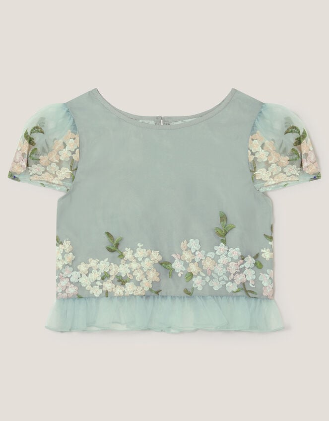Floral Embroidered Party Top, Green (SAGE), large