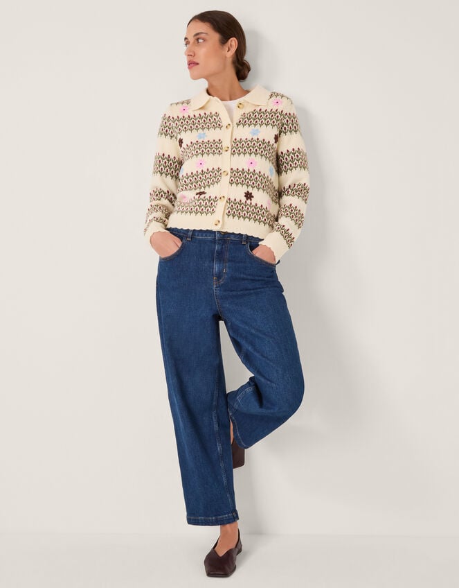 Ella Floral Collar Cardigan, Ivory (IVORY), large
