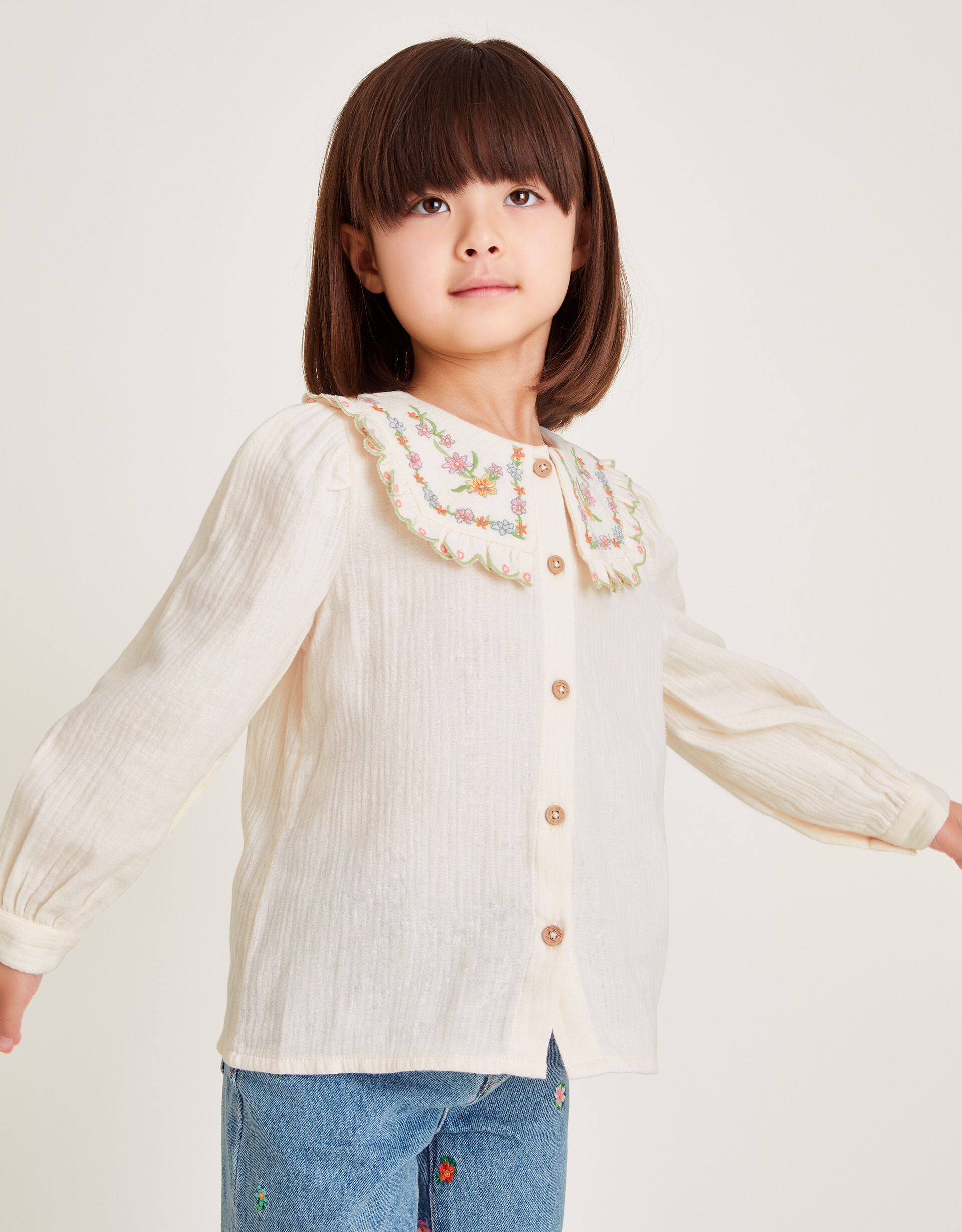 Floral Embroidered Collar Blouse Ivory | Girls' Tops & T