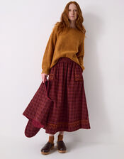 East Karina Check Corduroy Midi Skirt, Orange (RUST), large