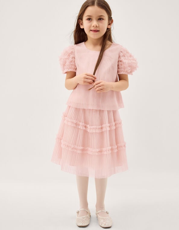 Ruffled Pleated Top & Skirt Set, Pink (PINK), large