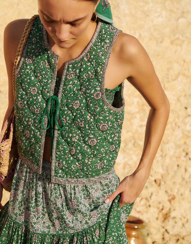 Petite Mendigote Floral Embellished Waistcoat, Green (GREEN), large