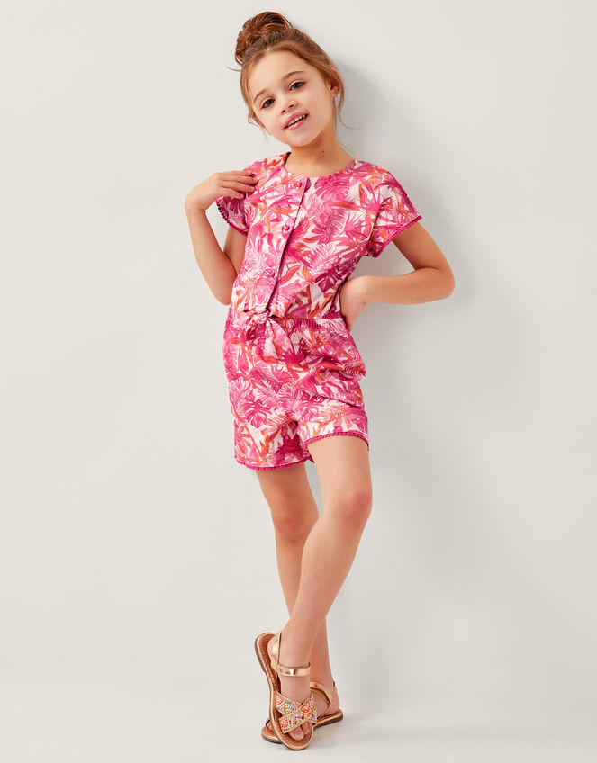 Birds Of Paradise Short Sleeve Playsuit, Pink (PINK), large