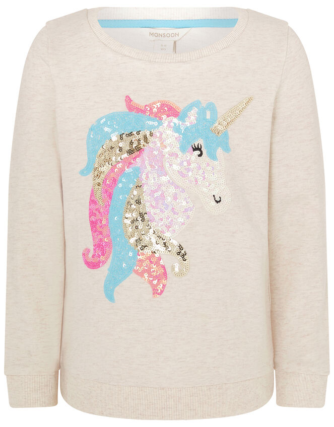 Sequin Unicorn Sweatshirt in Organic Cotton, Camel (OATMEAL), large